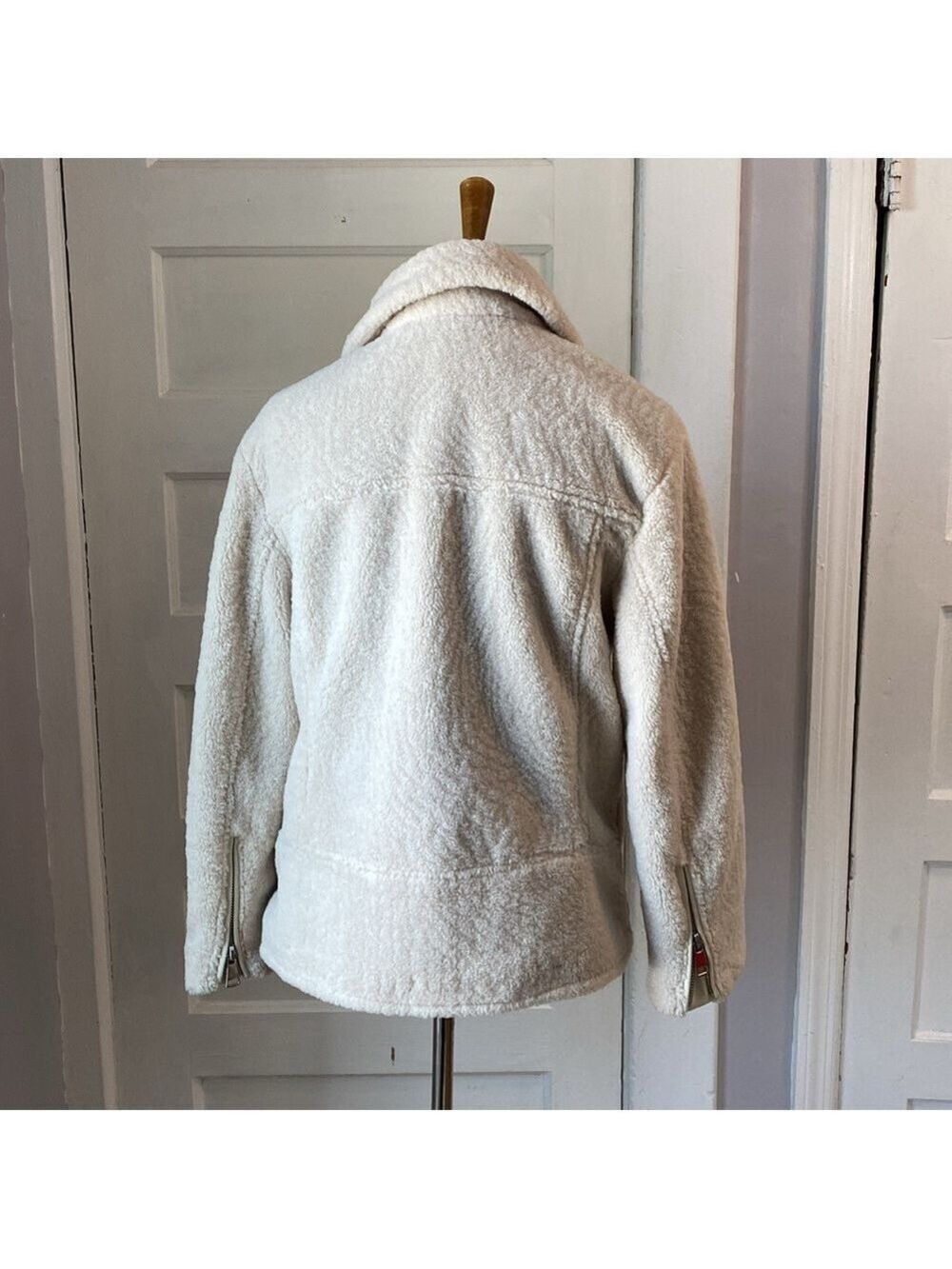 Mango Ivory Faux Shearling Biker Jacket, Size S - Picture 10 of 17